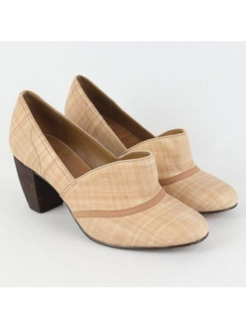 Schuler & Sons Philadelphia Women's Size 8.5 Cream Plaid Leather Slip On Heels